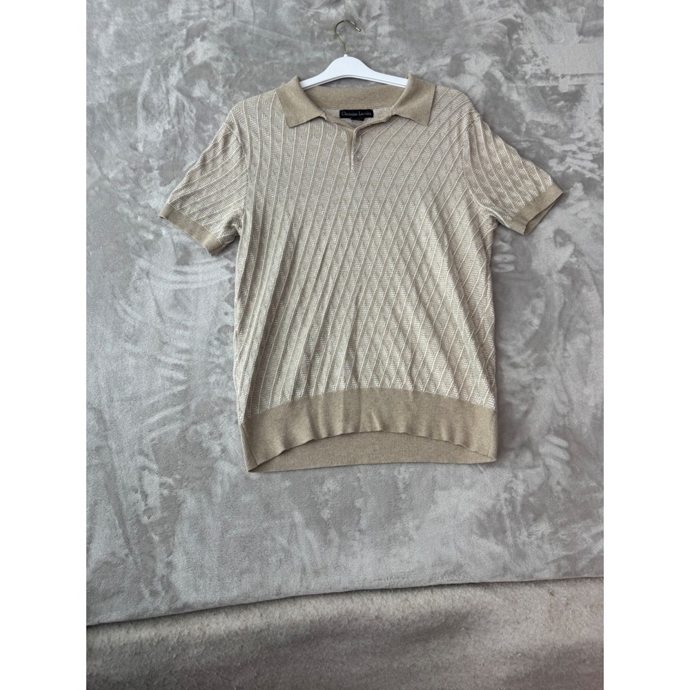 Christian Lacroix Mens Tan Textured Diamond Knit Short Sleeve Polo Shirt M